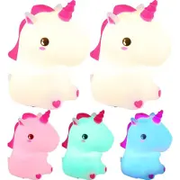 Globo Lighting 2x RGB LED Kinder Tischlampe, Einhorn, Farbwechsel, Touchdimmer, H 15 cm