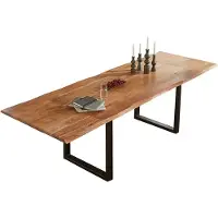 Sam Esstisch Baumkante Akazie natur 220(320 )x100 Ansteckplatten schwarz ADINA