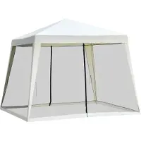 Outsunny Gartenpavillon Pavillon Festzelt Partyzelt wetterfest Zelt mit Moskitonetz Metall + Polyester Cremeweiß 3 x 3 m