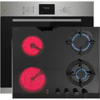 Böhme Einbaubackofen HB60F78PPX mit versenkbare Knebel, Edelstahl Glas mit Heißluft mit Hybrid Kombi GAE60HY Glas Gas Elektro 60cm Kochfeld Erdgas LPG