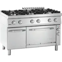Bartscher Gasherd Serie 700 70060 EB11, 6 Kochstellen, 58L Multifunktions-Backofen, 1200x700mm