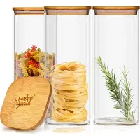 Klarstein bambuswald Eckiges Glas mit Bambusdeckel Vorratsglas Aufbewahrungsglas, luftdicht, mit Silikonring, umweltfreundlich, lebensmittelecht, Inhalt: 1500 ml, Maße: 10 x 20,5 x 10 cm (BxHxT), 3er-Set