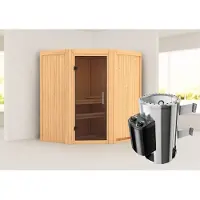 Karibu Sauna Innensauna Tonja Eckeinstieg Ofen 3,6 kW intgr. Strg 170x151x198 cm ohne Dachkranz mit Graphittür