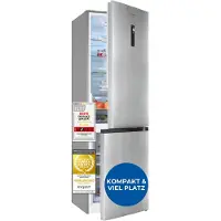 Exquisit Kühl-Gefrierkombination, 347 Liter, Standgerät, No-Frost, LED-Beleuchtung, digitale Steuerung, leise, KGC5350-105-NF-040C inoxlook