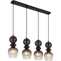 Globo Lighting Hängeleuchte Metall schwarz matt, Glas rauchfarben, klar verlaufend, Kabel PVC schwarz, Höhe kürzbar, LxBxH: 820x150x1500mm, exkl. 4x E27 25W 230V