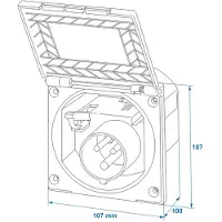 Pricenet Steckdose IP44 mit Gummidichtung 220-240V CEE mit Ø94mm Spritzwassergeschützt durch Deckel Außensteckdose Schwarz 16A