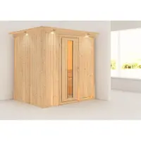Karibu Sauna Innensauna Fanja Fronteinstieg ohne Zubehör 210x165x202 cm mit Dachkranz mit Energiespartür