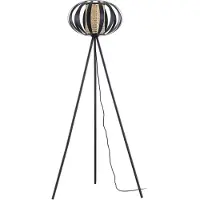 LINDBY Stehlampe Tamira, schwarz, Rattan, 143 cm hoch, E27