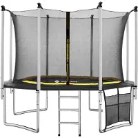 Springos Gartentrampolin mit Innennetz 365 cm 8 Pfosten Komplettset mit Sprungmatte Schutzabdeckung Leiter Pfosten Federn