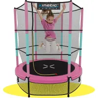 Kinetic Sand Kinder Trampolin JUMPER 140 cm - Gummiseil Federung, Sicherheitsnetz mit Reißverschluss - Indoor Kindertrampolin Spielzeug