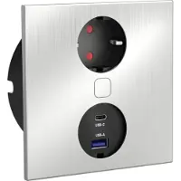 HPF Einbausteckdose Duplex-Q, 1 Stk. Schukosteckdose, + USB-Charger, Edelstahl