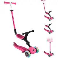Globber GO-UP ACTIVE LIGHTS – 3 in 1 Dreirad, Laufrad und Scooter, 120/80 mm, 3-rädrig, höhenverstellbar, fuchsia pink