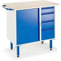 ROLLCART Kleine Werkbank auf Füßen mit 4 Schubladen und Stahlschrank