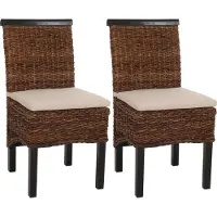 Chefgastro 2er-Set Esszimmerstuhl Korbstuhl Stuhl Malibu Bananengeflecht | HxBxT 93x47x43cm | Sitzhöhe 47cm | dunkel | mit Kissen
