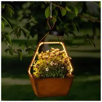 Huismerk Hängeleuchte Solar Kübel bepflanzbar 45 LEDs warmweiß Rostoptik 20x11x34,5cm