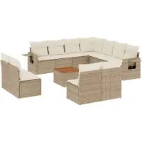 vidaXL 12-tlg. Garten-Sofagarnitur mit Kissen Beige Poly Rattan
