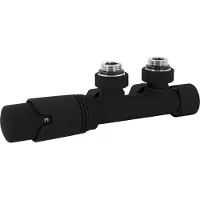LuxeBath Ventil-Armaturen Set Multiblock Schwarz Eckform mit Thermostat für Badheizkörper Mittelanschluss, Anschlußarmatur, Heizkörperventil