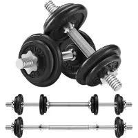 Songmics 2-in-1-Hanteln, 2 x 10 kg Hantelset aus Gusseisen, verstellbar, Kurzhantelset mit Verbindungsrohr, Workout, Gewichtheben für Zuhause, Fitness