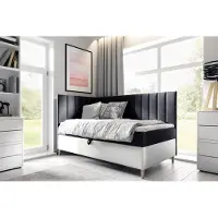 Fun-Möbel Boxspringbett Gästebett Kinderbett HELVI Nr.3 80x200cm Weiss-Schwarz Seite Links
