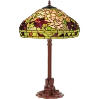 Casa Padrino Luxus Tiffany Tischleuchte Mehrfarbig Ø 40 x H. 61 cm - Tiffany Schreibtischleuchte - Runde Wohnzimmer Deko Leuchte - Scheibtisch Deko Leuchte - Luxus Tiffany Leuchten