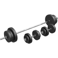 Gorilla Sports Hantelset - 70kg, Langhantelstange 170cm, Gewichte 4x1,25kg / 4x2,5kg / 4x5kg / 2x10kg, 2x Kurzhanteln 30mm, mit 6 Sternverschlüssen, Kunststoff - Hantel Set, Kurzhantelset, Hanteln