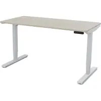 Assmann Elektrisch höhenverstellbarer Schreibtisch Y-Line Curved Eiche Polar Weißaluminium, 140x70cm, Memoryfunktion, 2-fach-Motorik