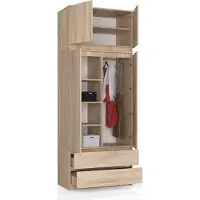 BDW Kleiderschrank mit 4 Türen, 4 Einlegeböden, Kleiderbügel, Eiche Sonoma