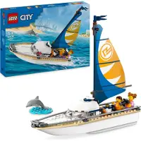 LEGO City Segelboot, schwimmfähiges Spielzeug-Boot für Jungen und Mädchen, Bauspielzeug mit 2 Minifiguren und einem Delfin, Geschenk für Kinder ab 5 Jahren 60438