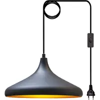Bamyum Champion Pendelleuchte mit Stecker 35 cm, Schwarz Metall Lampe