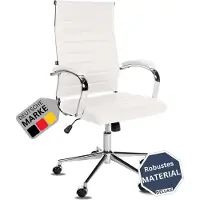 DELUKE Bürostuhl Ergonomisch MEGAO Schreibtischstuhl Echtleder | Höhenverstellbarer Drehstuhl, Arbeitsstuhl mit Armlehne | Chefsessel, Computerstuhl 135 kg | Weiß