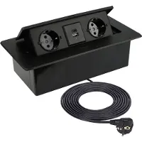 Design Light DesignLight KOMBI BOX schwarz 2-fach Einbausteckdose mit USB A + C inkl. Schnelladefunktion und 3 m Kabel / KOMB-CZ-2DE-UAC-3,0-03