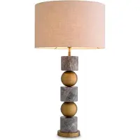 Casa Padrino Luxus Tischleuchte Antik Messing / Grau / Creme Ø 50 x H. 92,5 cm - Schreibtischleuchte mit rundem Lampenschirm - Luxus Tischleuchten - Luxus Schreibtischleuchten - Luxus Leuchten