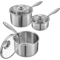 Vevor Kochtopf Soßentopf Set (0,95+1,89+2,84 L) mit Glasdeckel