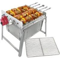 BEM Rambo TOGO: Grill SET - kleiner Schaschlik Grill, Edelstahl Mangal, Grill mit Motor, Campinggrill, inkl. Powerbank &amp; Spieße