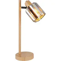Nowa LED Tischleuchte, K5 Kristalle, Holzoptik, rauchfarben, H 40 cm