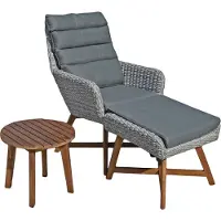 Lomadox Liegestuhl mit Beinen und Tisch aus Akazie GARDA-120 in grau, B/H/T: ca. 85/95/65 cm