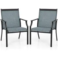 Costway 2er Set Gartenstühle, Terrassenstühle, Balkonstühle mit atmungsaktiver Sitzfläche und Metallrahmen, Outdoor-Stühle bis 150 kg Blau