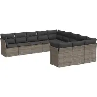 vidaXL 11-tlg. Garten-Sofagarnitur mit Kissen Grau Poly Rattan