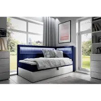 Fun-Möbel Boxspringbett Gästebett Kinderbett FABIAN Nr.3 100x200cm Weiss-Blau Seite Rechts