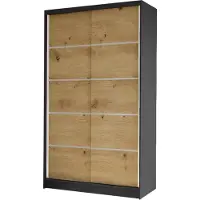 Mirjan 24 Schiebetürenschrank Diego IV, Kleiderschrank, Stilvoll Schlafzimmer Garderobenschrank (Farbe: Schwarz / Artisan Eiche)