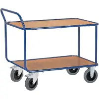 ROLLCART Tischwagen, 2 Etagen, bis 500 kg, TPE-Bereifung, Stahl pulverbeschichtet enzianblau RAL 5010, L 1000 x B 700 mm