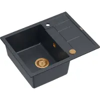 Quadron Spülbecken 1-Becken Spüle | Größe: 62 x 50 x 22 cm | MORGAN 116 | Küchenspüle Granitspüle aus GraniteQ mit Siphon | Schwarz & Kupfer