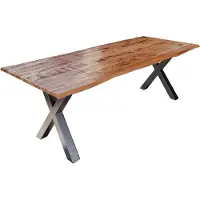 Sam Esstisch Baumkante Massiv Mango naturfarben 220 x 100 silber X-Gestell DORA