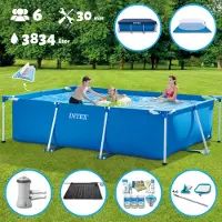 OEM Rechteckiges Schwimmbad - Aufblasbares - 300 x 200 x 75 cm - Blau - Mit Pumpe - Wärmeunterstützung - Chlorpaket - Bodenabdeckung - Abdeckplane - Reinigungskit