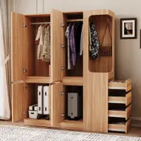 OKWISH Kleiderschrank Drehtürenschränke mit Schubladen und offener Kleiderbereich,Eckkleiderschränke mit Stauraum und rechter Seite,Holzfarbe