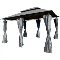 Linder Exclusiv GmbH XXL Metall Pavillon Doppeldach 3x4 m wasserdicht Gartenpavillon Seitenteile steingrau