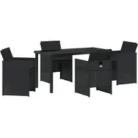 vidaXL Möbel 5-teiliges Garten-Essset mit Kissen Schwarz Poly-Rattan - Gartenstühle 3379945