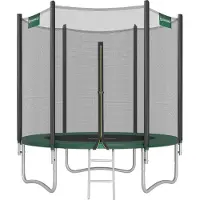 Songmics Trampolin Ø 183 cm, Gartentrampolin für Kinder mit Sicherheitsnetz, Randabdeckung, Leiter, 180 cm hohe gerade Stangen, Stahl-Rahmen, Pink