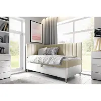 Fun-Möbel Boxspringbett Gästebett Kinderbett HELVI Nr.3 80x200cm Weiss-Beige Seite Links