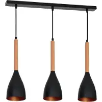 Licht-Erlebnisse Pendelleuchte Retro "Muza" Schwarz Gold Holz Metall Holz 3-flammig Hängelampe Wohnzimmer Esstisch